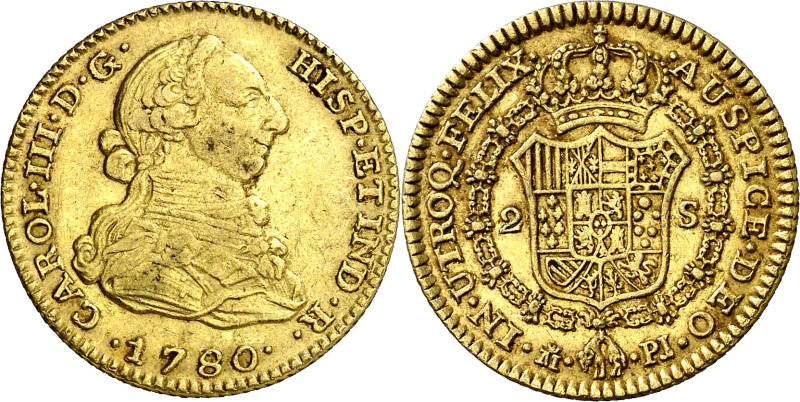 1780. Carlos III. Madrid. PJ. 2 escudos. (AC. 1558). 6,70 g. MBC/MBC+.