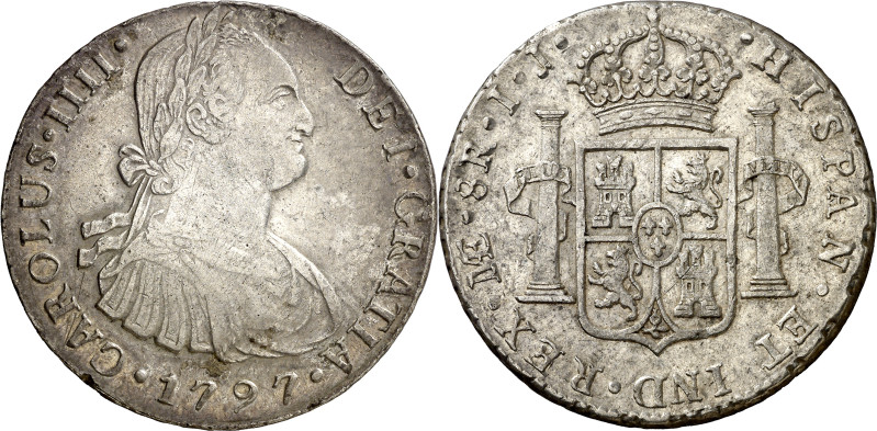 1797. Carlos IV. Lima. IJ. 8 reales. (AC. 915). 26,81 g. EBC-.