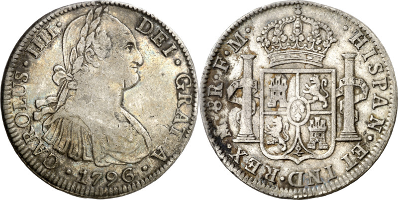 1796. Carlos IV. México. FM. 8 reales. (AC. 959). 26,81 g. MBC-/MBC.