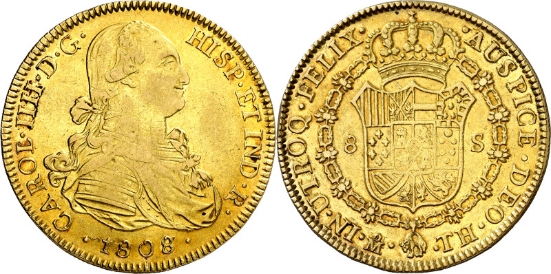 1808. Carlos IV. México. TH. 8 escudos. (AC. 1656) (Cal. Onza 1047). Escasa. 26,...