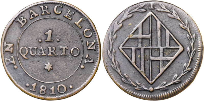 1810. Catalunya Napoleónica. Barcelona. 1 cuarto. (AC. 4). 2 g. MBC.