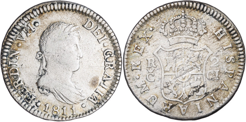 1811. Fernando VII. Cádiz. CI. 2 reales. (AC. 726). Marca de ceca grande. 5,73 g...