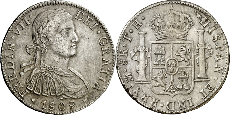 1809. Fernando VII. México. TH. 8 reales. (AC. 1308). Busto imaginario. Leves ra...