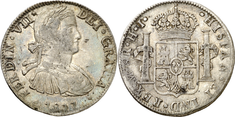 1811. Fernando VII. México. HJ. 8 reales. (AC. 1317). Busto imaginario. 26,87 g....