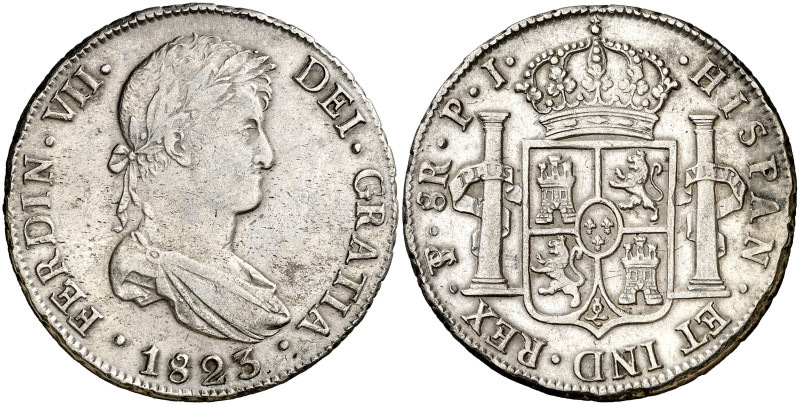 1823. Fernando VII. Potosí. PJ. 8 reales. (AC. 1388). Impurezas. Ex Áureo & Cali...