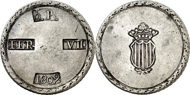 1809. Fernando VII. Tarragona. 5 pesetas. (AC. 1429). 26,55 g. MBC-/MBC.