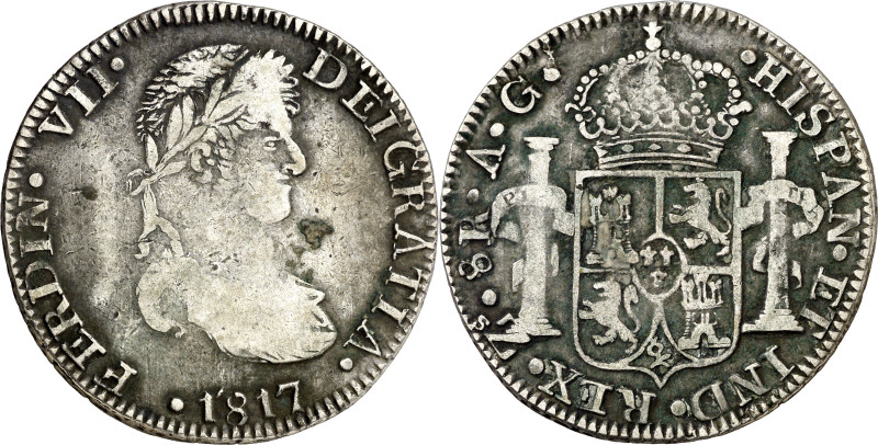 1817. Fernando VII. Zacatecas. AG. 8 reales. (AC. 1458). 25,79 g. MBC-.