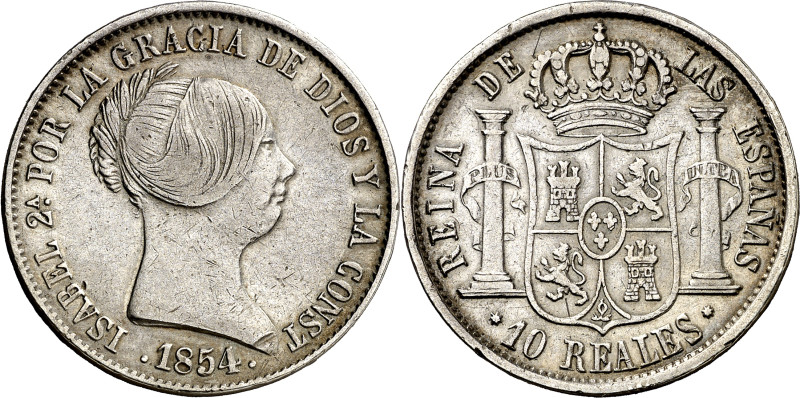 1854. Isabel II. Sevilla. 10 reales. (AC. 551). 12,84 g. MBC-.