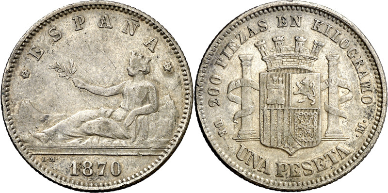 1870*1873. I República. DEM. 1 peseta. (AC. 19). 4,96 g. MBC-.