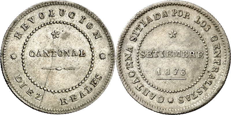 1873. Revolución Cantonal. Cartagena. 10 reales. (AC. 4). Rara. 14,23 g. EBC-.