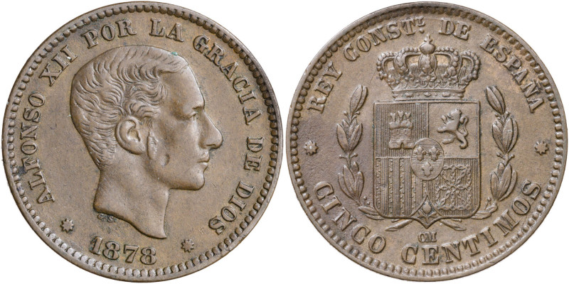 1878. Alfonso XII. Barcelona. OM. 5 céntimos. (AC. 5). 4,91 g. MBC.