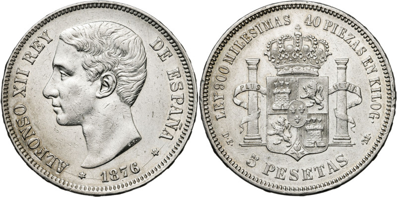 1876*1876. Alfonso XII. DEM. 5 pesetas. (AC. 37). 24,80 g. MBC+.