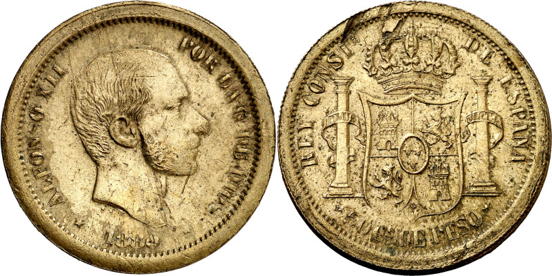 1880. Alfonso XII. Manila. 50 centavos. (AC. 165). Prueba en latón realizada baj...