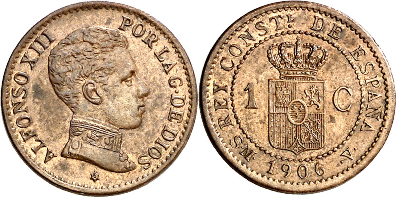 1906*6. Alfonso XIII. SMV. 1 céntimo. (AC. 1). Rara. 1,02 g. EBC.