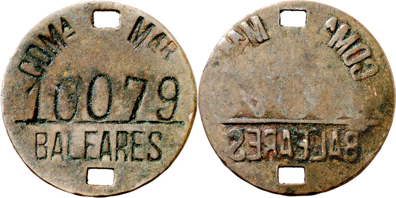 Baleares. Comandancia Militar. Nº 10079. Dos perforaciones. Rara. 4,18 g. MBC.