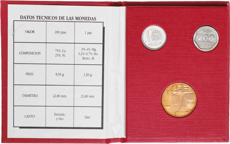 1987*E-87. Juan Carlos I. 1, 200 pesetas y medalla. (AC. 184). III Exposición Na...