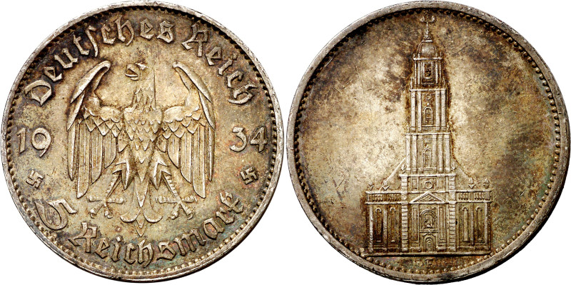 Alemania. 1934. F (Stuttgart). 5 reichsmark. (KM. 82). AG. 13,92 g. EBC-.