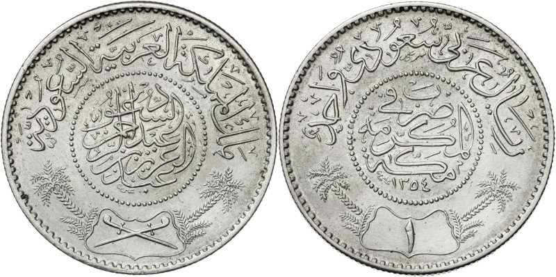 Arabia Saudita. AH 1354 (1935). 1 ryal. (KM. 18). AG. 11,66 g. S/C-.