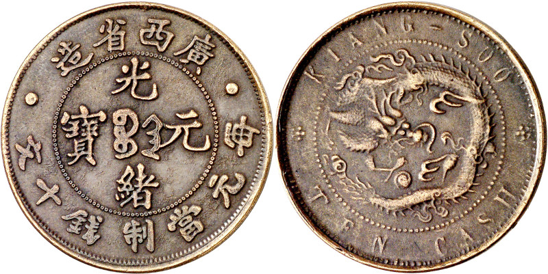 China. Kiangsu. Kuang-hsü. 10 cash. (KM. falta). CU. 6,78 g. MBC.