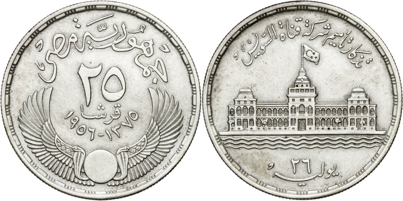 Egipto. AH 1375/1956. 25 piastras. (KM. 385). Nacionalización del Canal de Suez....