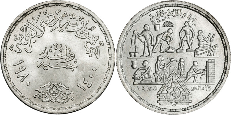 Egipto. AH 1400/1980. 1 libra. (KM. 510). AG. 15,08 g. EBC.