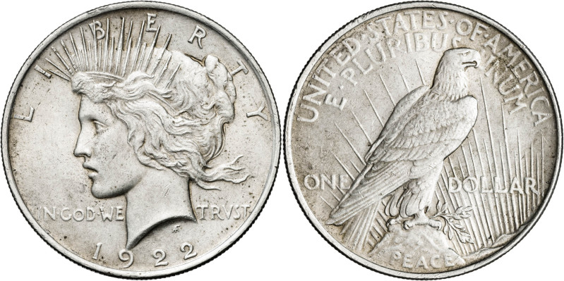 Estados Unidos. 1922. Filadelfia. 1 dólar. (KM. 150). Golpecitos en el tupé del ...