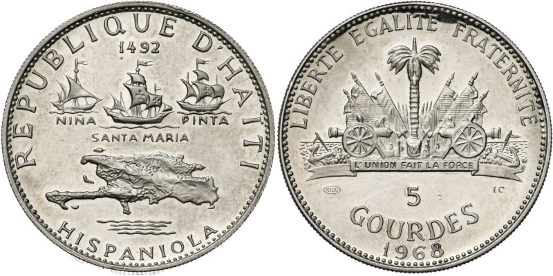 Haití. 1968. IC. 5 gourdes. (KM. 64.1). Descubrimiento de América. AG. 23,54 g. ...