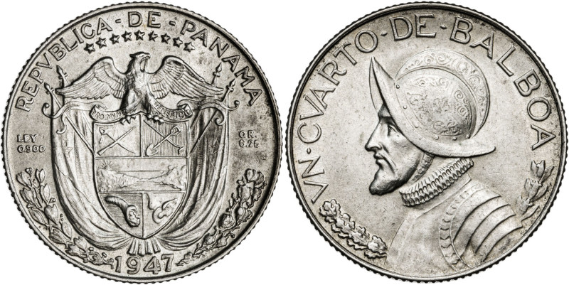 Panamá. 1947. 1/4 de balboa. (KM. 11.1). AG. 6,20 g. EBC.