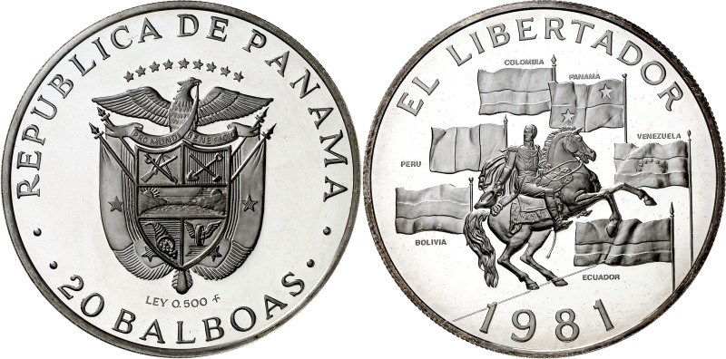 Panamá. 1981. FM (Franklin Mint). 20 balboas. (KM. 71). Simón Bolívar. Acuñación...