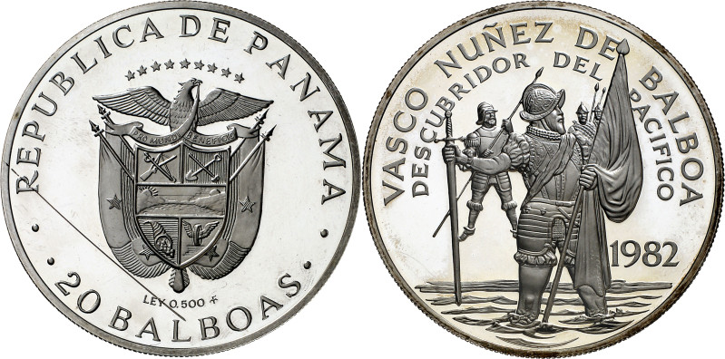 Panamá. 1982. FM (Franklin Mint). 20 balboas. (KM. 80). Vasco Núñez de Balboa. A...