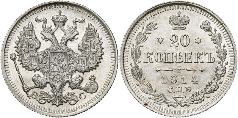 Rusia. 1914. Nicolás II. (San Petersburgo). 20 kopeks. (KM. 22a.1). Bella. 3,63 ...