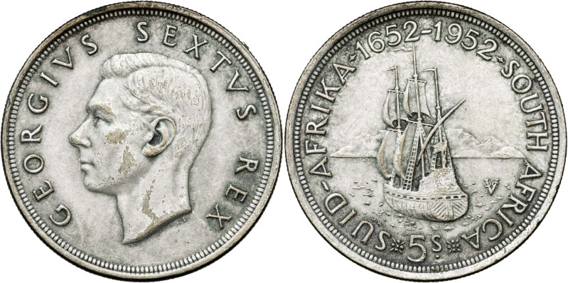 Sudáfrica. 1952. Jorge VI. 5 chelines. (KM. 41). 300º Aniversario de la fundació...