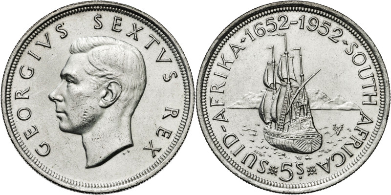 Sudáfrica. 1952. Jorge VI. 5 chelines. (KM. 41). 300º Aniversario de la Fundació...