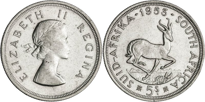 Sudáfrica. 1953. Isabel II. 5 chelines. (KM. 52). AG. 28,26 g. EBC-.