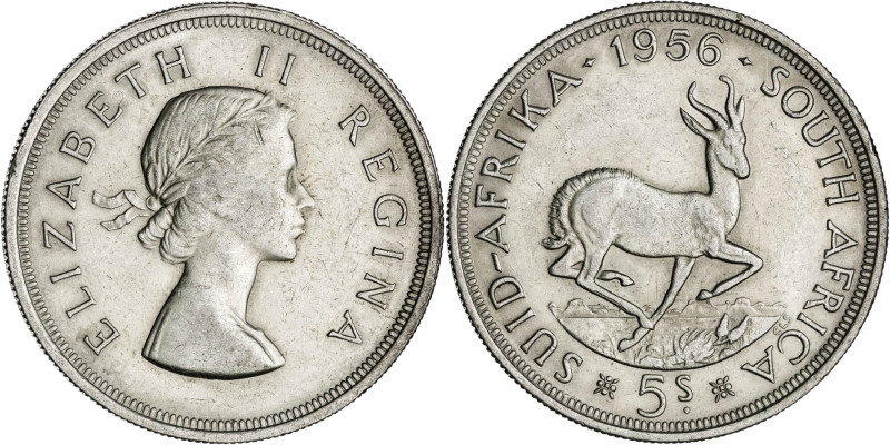 Sudáfrica. 1956. Isabel II. 5 chelines. (KM. 52). AG. 28,23 g. EBC-.