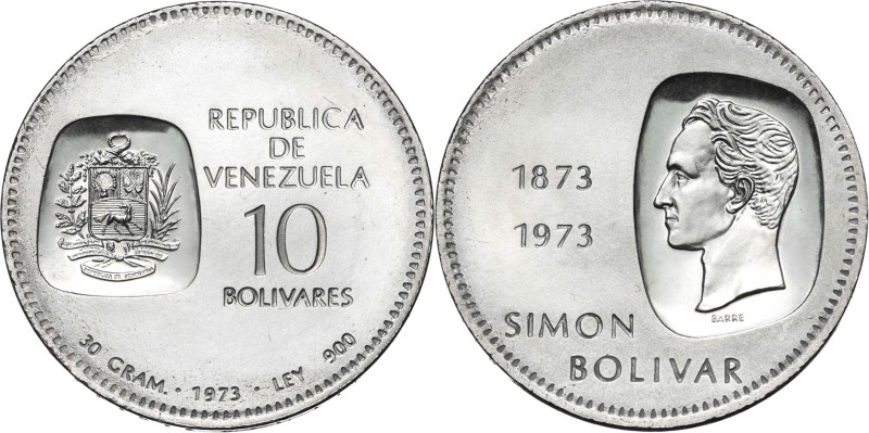 Venezuela. 1973. 10 bolívares. (KM. 45). En el canto leyenda: 'Centenario de la ...