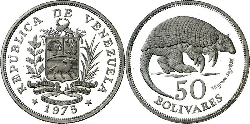 Venezuela. 1975. 50 bolívares. (KM. 47). Conservación - Armadillo gigante. AG. 3...