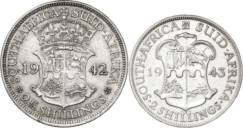 Sudáfrica. 1942 y 1943. Jorge VI. 2 y 2 1/2 chelines. Lote de 2 monedas. MBC/MBC...