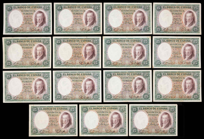 1931. 25 pesetas. (Ed. 358). 25 de abril, Vicente López. Lote de 15 billetes. BC...