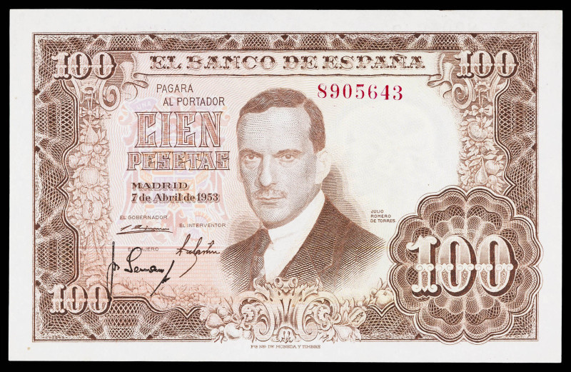 1953. 100 pesetas. (Ed. 464). 7 de abril, Romero de Torres. Sin serie. Doblez en...