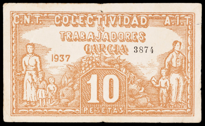 Garcia. Colectividad de Trabajadores CNT-AIT. 10 pesetas. (T. 1259). Muy raro. B...