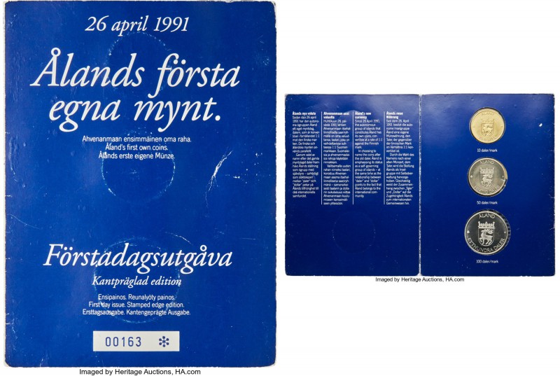 Aland Islands. Autonomous 3-Piece Mint Set 1991 Prooflike UNC, 1) 10 Daler, KM-X...