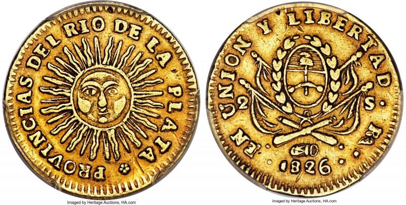 Republic gold 2 Escudos 1826-RA XF45 PCGS, Rioja mint, KM19.2. Without Assayer i...
