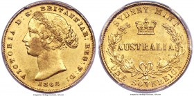 Victoria gold Sovereign 1868/6-SYDNEY AU58+ PCGS, Sydney mint, cf. KM4 (unlisted overdate). An apparently unpublished overdate for the series, with on...