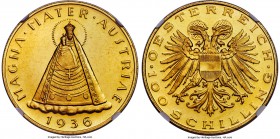 Republic gold Prooflike 100 Schilling 1936 PL63 NGC, Vienna mint, KM2857, Fr-522. An unmistakably prooflike example whose golden mirrors are undeniabl...