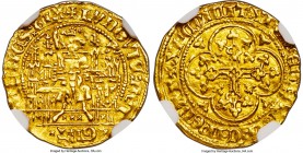Flanders. Louis II de Mâle (1346-84) gold 1/4 Chaise d'or à l'aigle ND (1352-53) MS63 NGC, Bruges mint, Fr-154, Schneider-139, Delm-456 (R2). + LVDOVI...