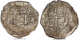 Philip IV Cob 8 Reales 1652 PE-PH AU Details (Saltwater Damage) NGC, Potosi mint, KM21, S-P37, CT-434. 25.63gm. A rather engaging specimen of a type n...