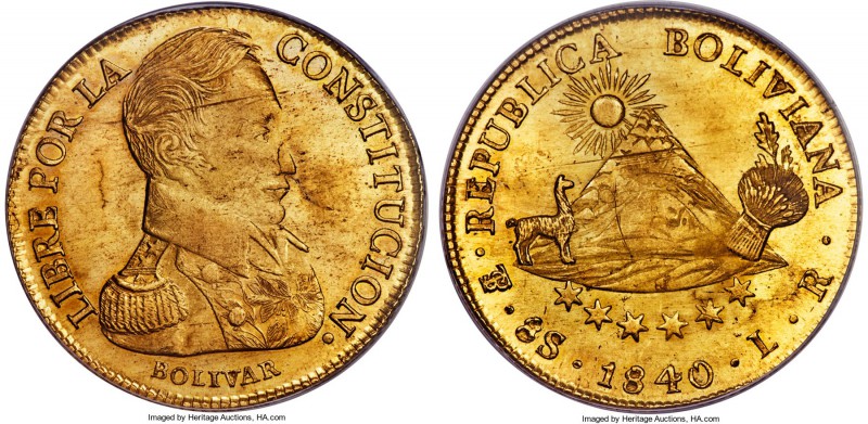 Republic gold 8 Scudos 1840 PTS-LR MS63 PCGS, Potosi mint, KM99, Onza-1586. Shar...