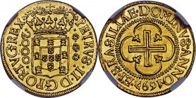 Pedro II gold 2000 Reis 1697/6-(B) MS63 NGC, Bahia mint, KM88. An exceptionally rare overdate type of which we have only ever offered one example: a C...
