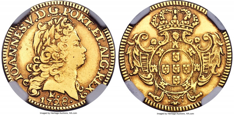João V gold 1600 Reis 1728-R XF Details (Cleaned) NGC, Rio de Janeiro mint, KM12...